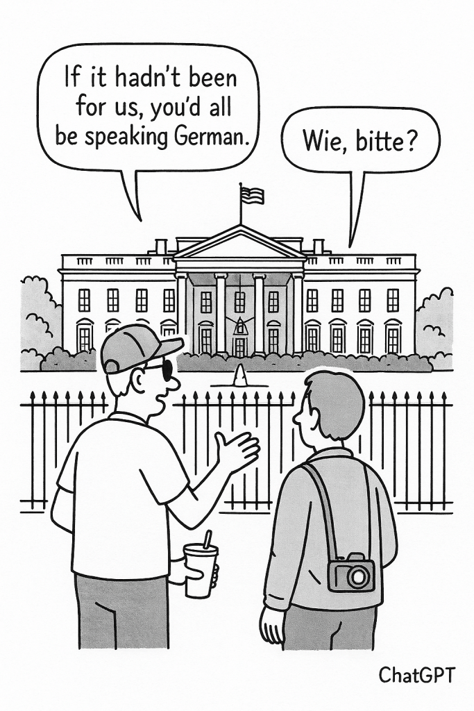 Drawing of two men in front of the White House